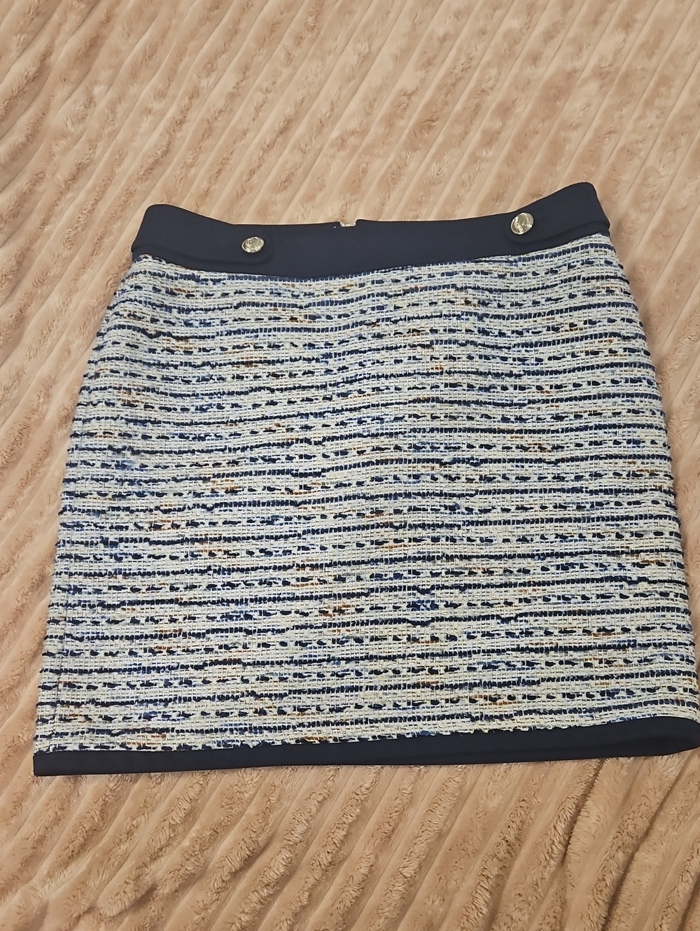 WHBM Blue Tweed Gold Button Mini Skirt Size 12 Chic